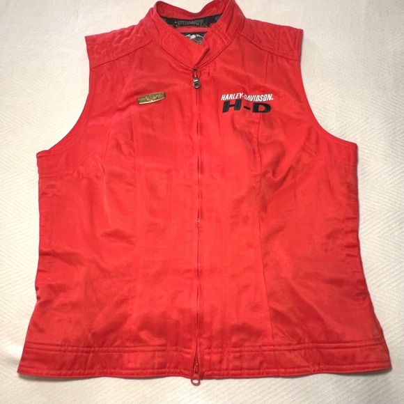 Harley-Davidson Jackets & Blazers - Harley Davidson‎ Vintage 90s Orange Motorcycle Vest Womens Medium